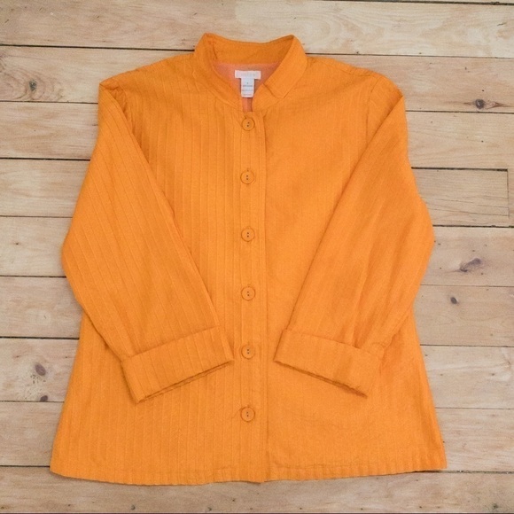 𝅺Chico's Jacket Blazer Bright Light Weight Orange Pleated Womens Size 8 Medium - Picture 2 of 12